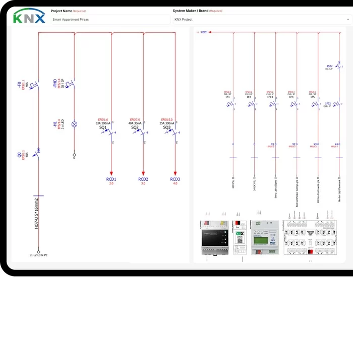 LePlan CC Designer electrical schematic displayed on a tablet